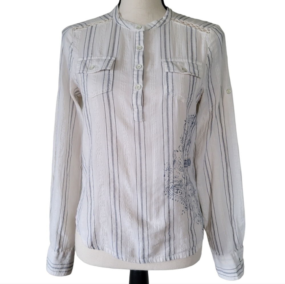 Harley Davidson Longsleeve Henley Style Striped Blouse